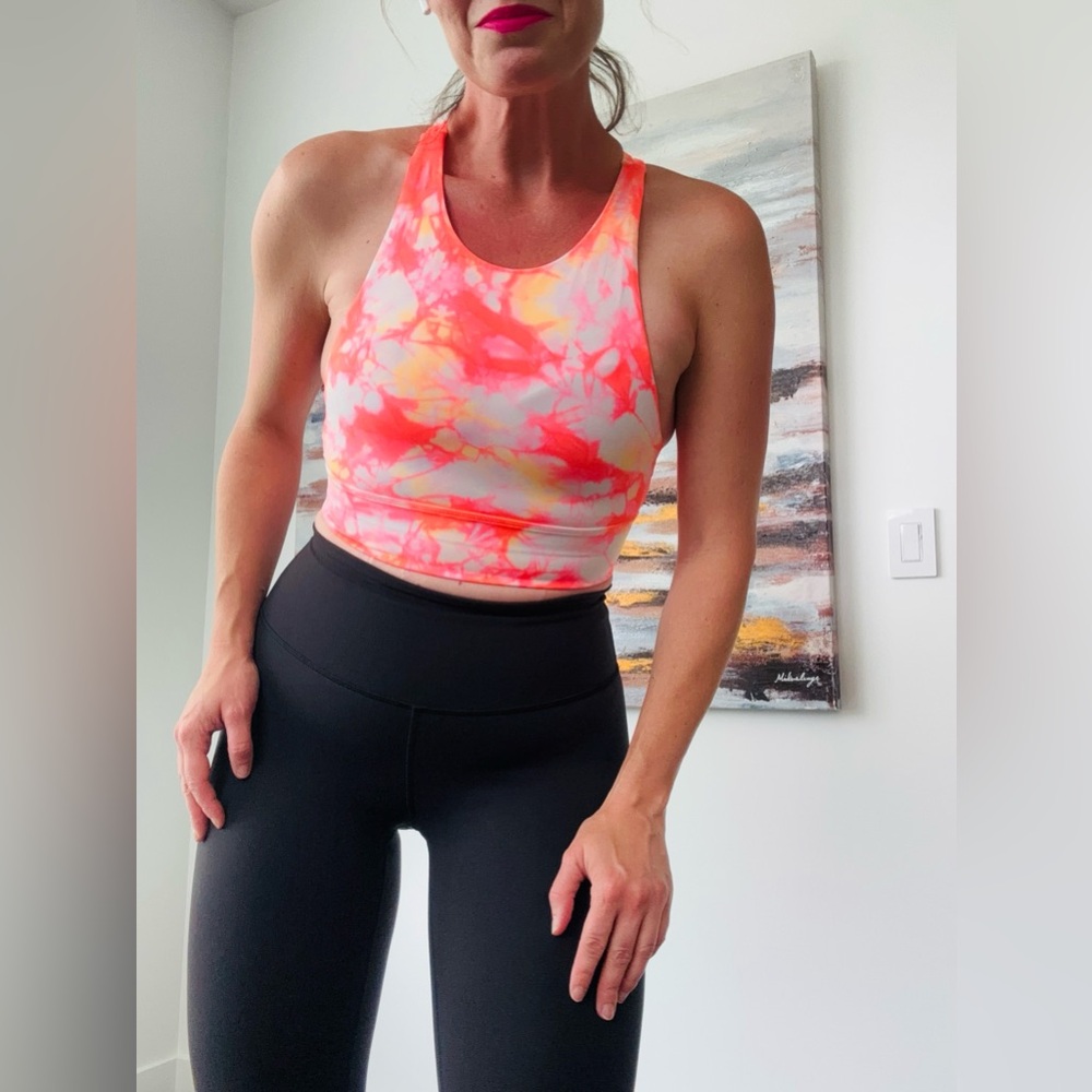LULULEMON Energy Bra High Neck Long Line Shibori Grapefruit 4